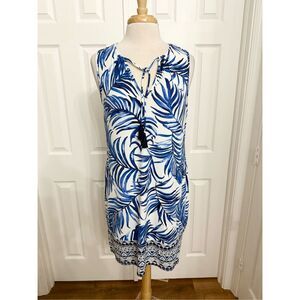 Tommy Bahama Womens Blue White Watercolor Fuller Fronds Swim Dress Size Medium